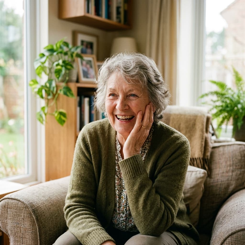 Happy elderly woman smiling
